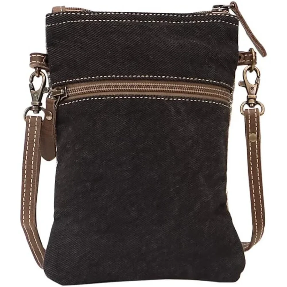 Women’s Leafy Upcycled Canvas Leather Crossbody Bag Small Stylish